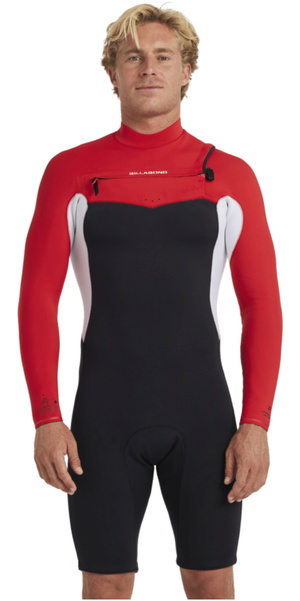 2026 Billabong Mens Revolution Natural AI 2mm Long Sleeve Chest Zip Shorty Wetsuit ABYW400128 - Deep Red